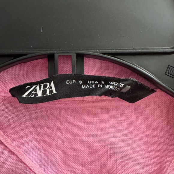 Zara Long Sleeve Linen Button Down Shirt S Pink - Picture 10 of 11